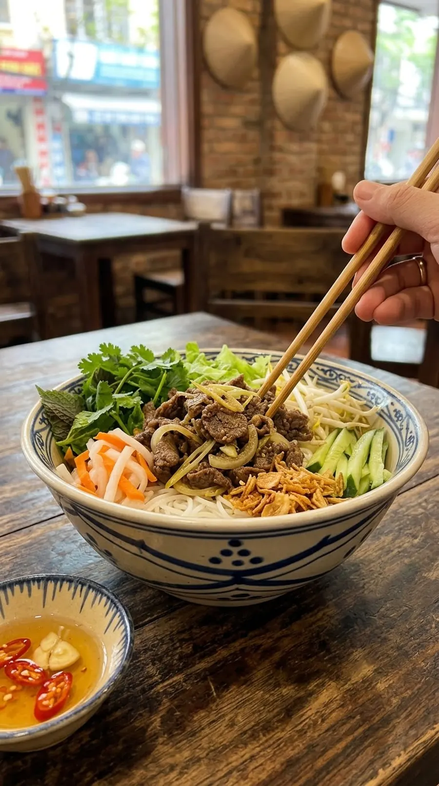 Bún bò xào, bœuf sauté à la citronnelle, vermicelles et herbes fraîches